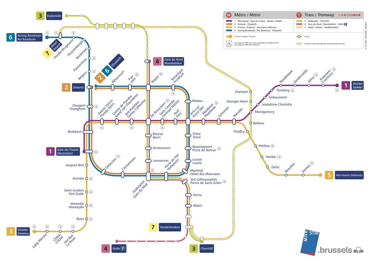 Mapa stacji metra w Brukseli