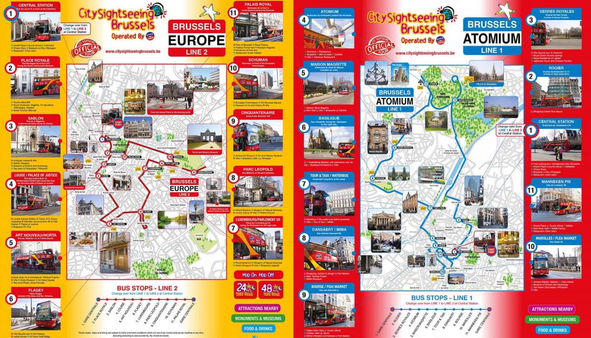 Brussels Hop On Hop Off mapa wycieczek autokarowych