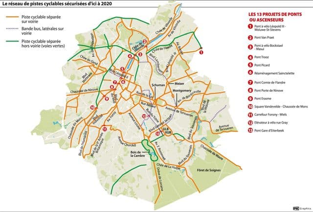 Mapa ścieżek rowerowych w Brukseli