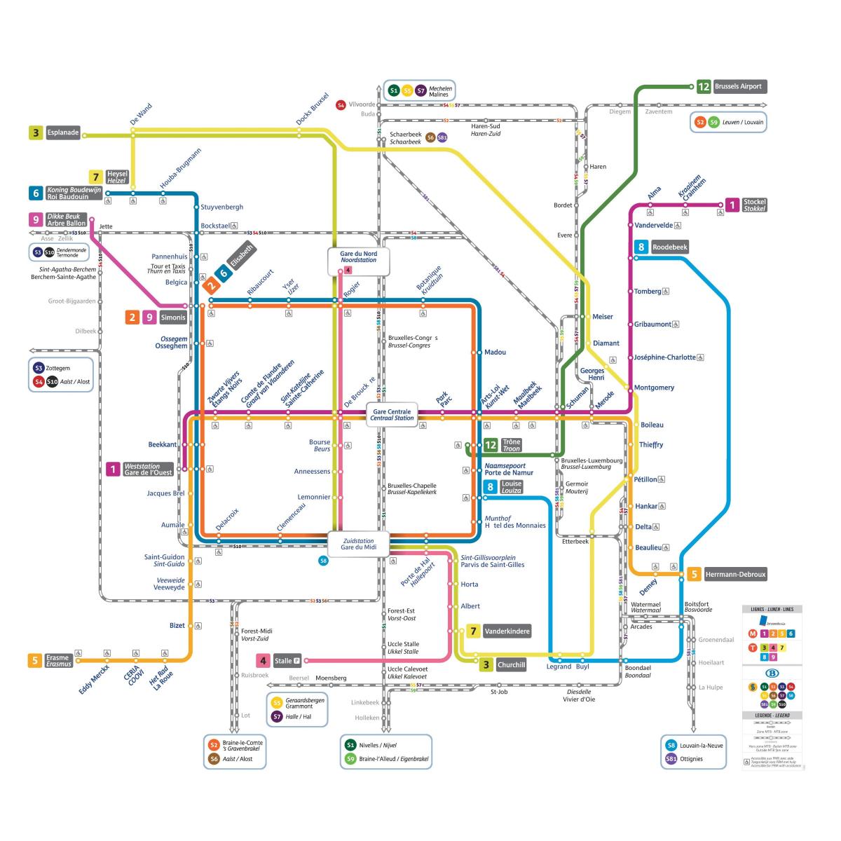 Mapa stacji metra w Brukseli